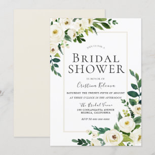 Beautiful White Flowers With Frame Bridal Shower Invitation