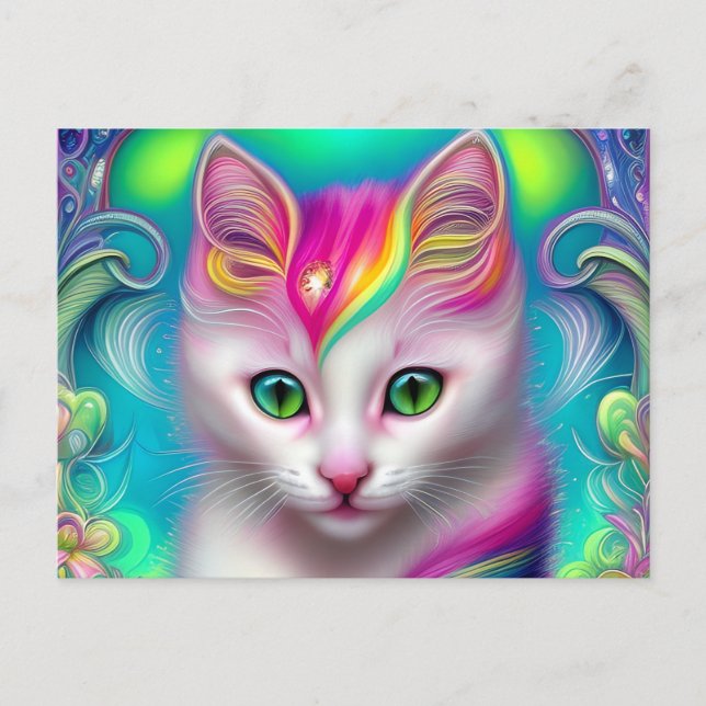 Beautiful White Fluffy Baby Cat Postcard (Front)