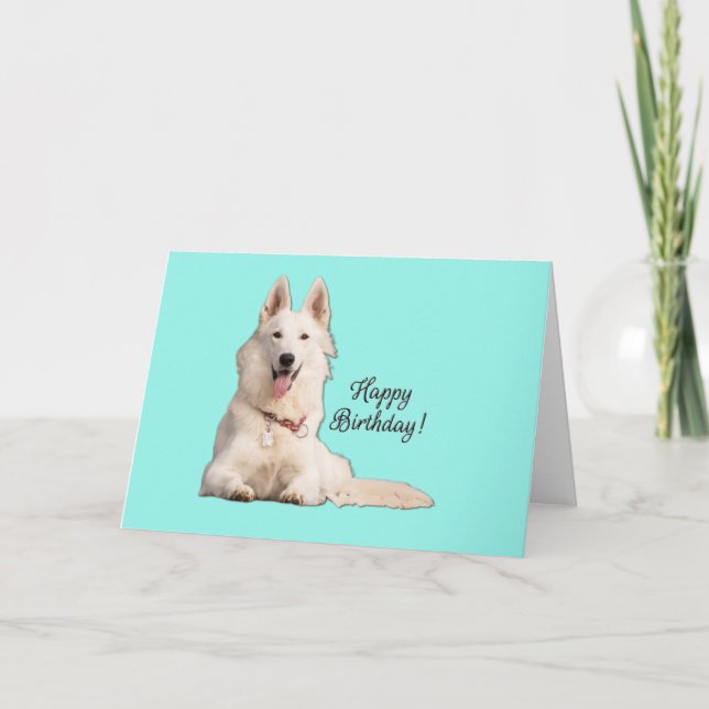 Beautiful White German Shepherd Happy Birthday Card (Front)