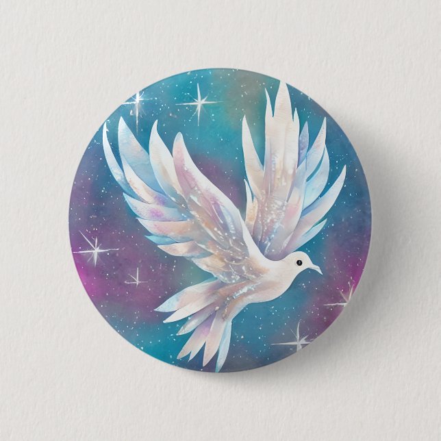Beautiful White Glitter Peace Dove 6 Cm Round Badge (Front)