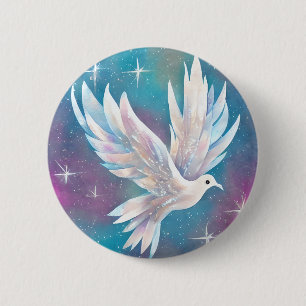 Beautiful White Glitter Peace Dove 6 Cm Round Badge