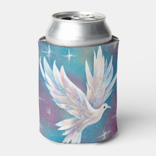 Beautiful White Glitter Peace Dove Can Cooler