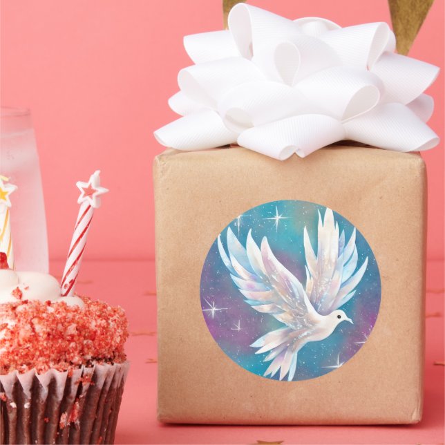 Beautiful White Glitter Peace Dove Classic Round Sticker (Party)