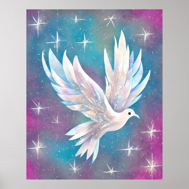 Beautiful White Glitter Peace Dove Poster (Front)