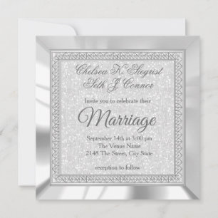 Beautiful White Glitter, Satin and Silver Wedding Invitation