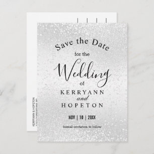 Beautiful White Glitter- Save The Date  Announcement Postcard