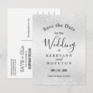 Beautiful White Glitter- Save The Date Announcement Postcard