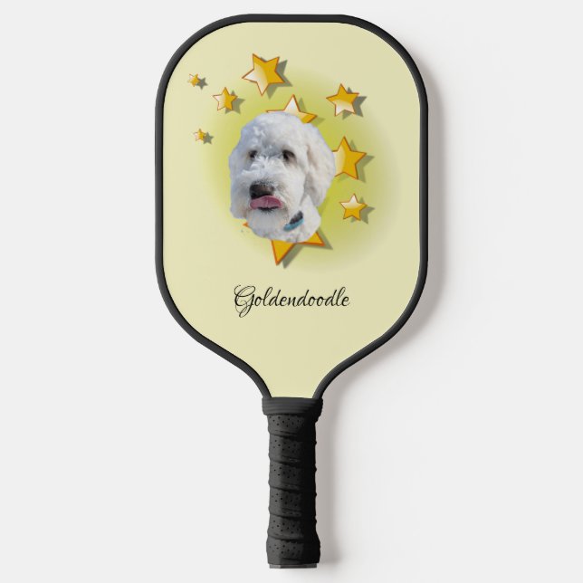 Beautiful White Goldendoodle is a Star  Pickleball Paddle (Front)
