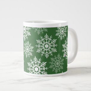 Beautiful White & Green Winter Snow Stars Large Coffee Mug