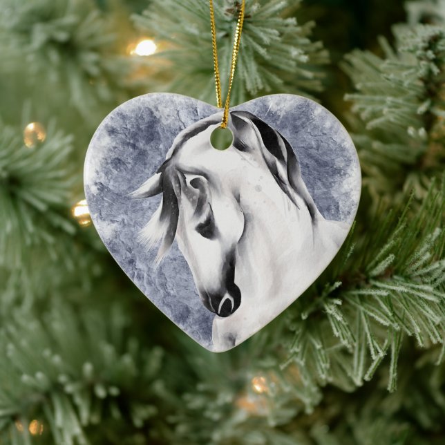 Beautiful White / Grey Horse Heart Christmas Ceramic Tree Decoration (Tree)