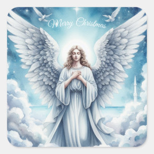 Beautiful White Guardian Angel Square Sticker