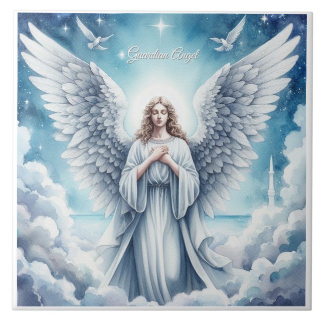 Beautiful White Guardian Angel Tile (Front)