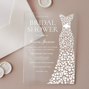Beautiful White Heart Dress Bridal Shower Acrylic Invitations