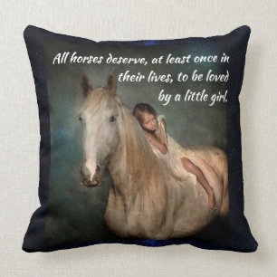 Beautiful White Horse and Little Girl Cushion