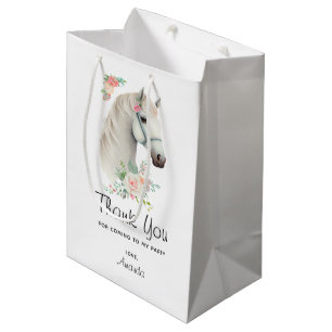Beautiful White Horse Boho Floral Thank You Medium Gift Bag