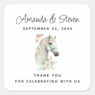 Beautiful White Horse Boho Floral Wedding Square Sticker