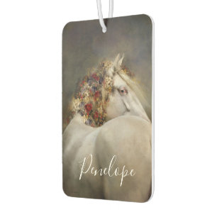Beautiful White Horse Boho Monogram Name Car Air Freshener
