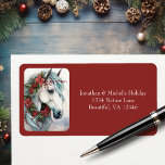 Beautiful White Horse Christmas Address Label<br><div class="desc">Beautiful White Horse with Red Flowers Christmas Return Address Labels</div>