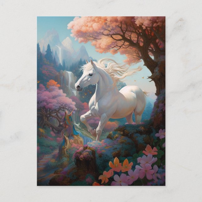 Beautiful White Horse Fantasy Art Postcard (Front)