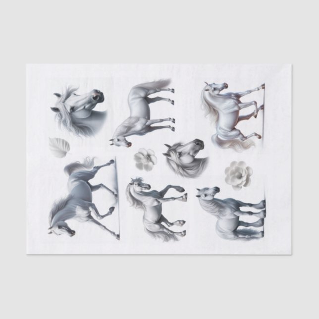 Beautiful White Horse Fussy Cuts Art Tissue Paper (Front)