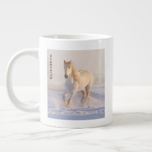 Beautiful White Horse Galloping in the Snow Large Coffee Mug