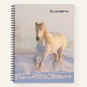 Beautiful White Horse Galloping in the Snow Notebook