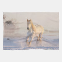 Beautiful White Horse Galloping in the Snow