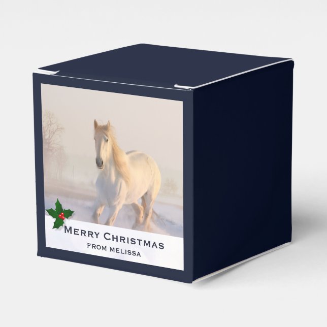Beautiful White Horse Galloping in the Snow Xmas Favour Box (Front Side)