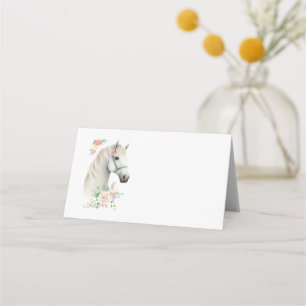 Beautiful White Horse Head Boho Floral Place Card