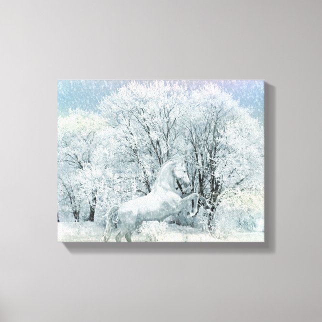 Beautiful White Horse in Snow Canvas Print (Front)