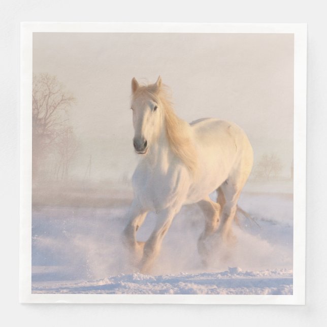 Beautiful White Horse in the Snow Photo Napkin (Front)