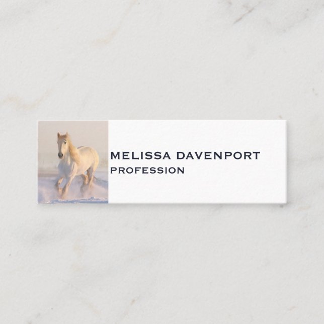 Beautiful White Horse Running in the Snow Mini Business Card (Front)