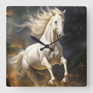 Beautiful White Horse Square Wall Clock