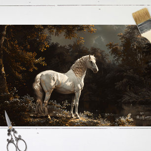Beautiful White Horse Vintage Decoupage Tissue Paper