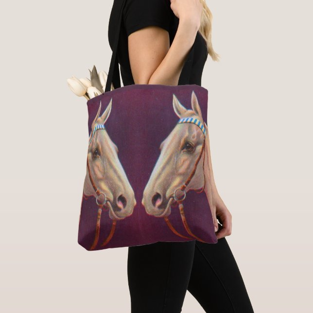 beautiful white horses print tote bag (Close Up)