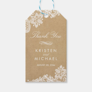 Beautiful White Lace Kraft Thank You Wedding Favou Gift Tags