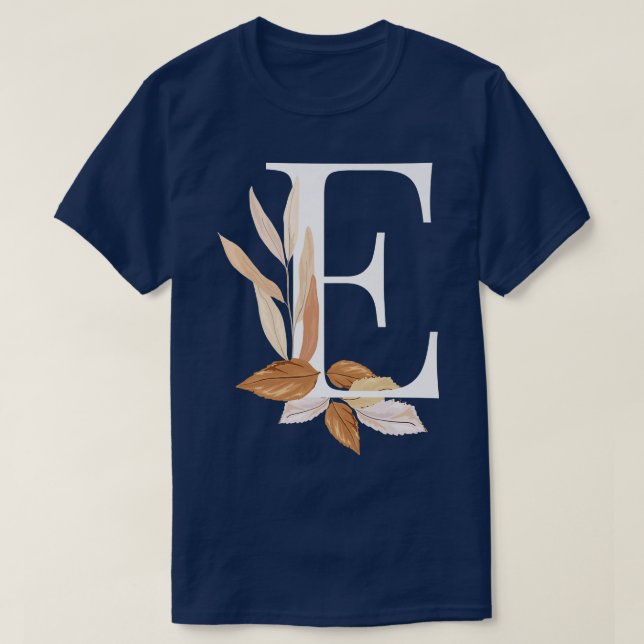 Beautiful White Letter E Fall Autumn Initial Leave T-Shirt (Design Front)
