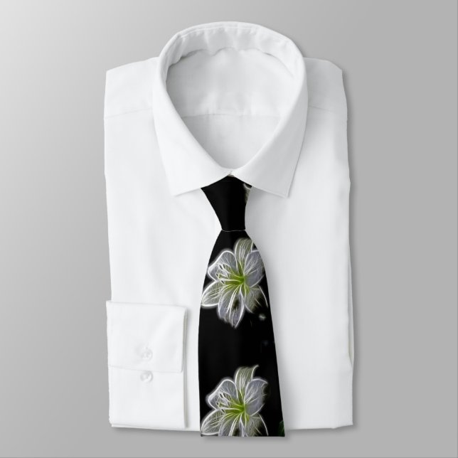 Beautiful white, lily flowers. Black background. Tie (Tied)