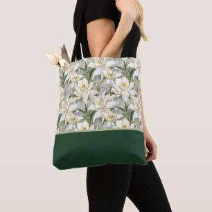 Beautiful White Lily Stained Glass, Color Block Tote Bag