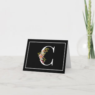 BEAUTIFUL WHITE MONOGRAM C WITH FLORAL ACCENTS NOTE CARD