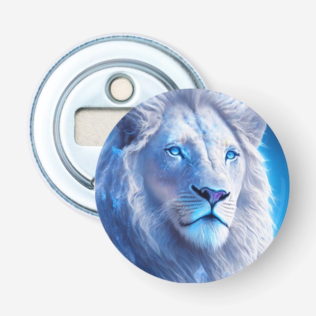 Beautiful White Mystical Lion with Blue Eyes   Bottle Opener (Front)