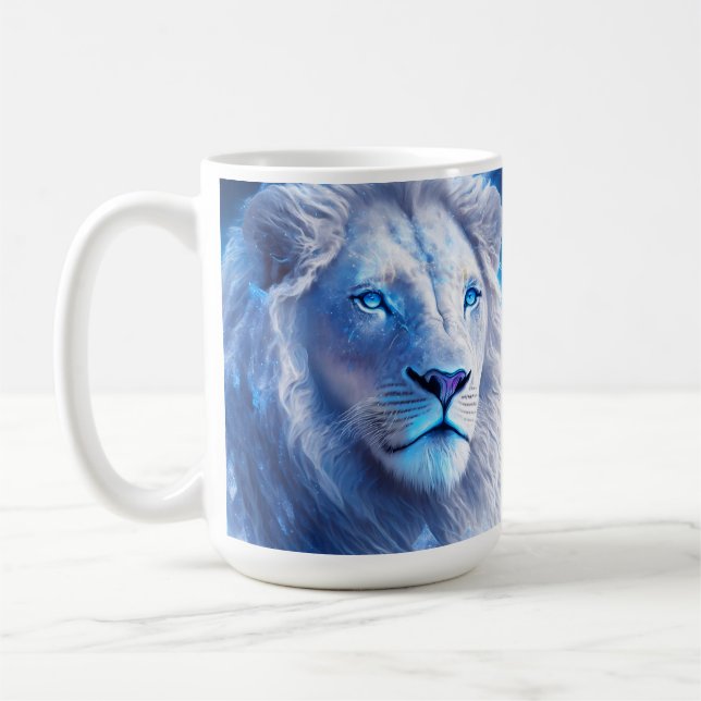 Beautiful White Mystical Lion with Blue Eyes   Coffee Mug (Left)