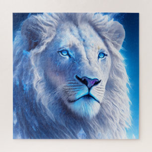Beautiful White Mystical Lion with Blue Eyes Jigsaw Puzzle
