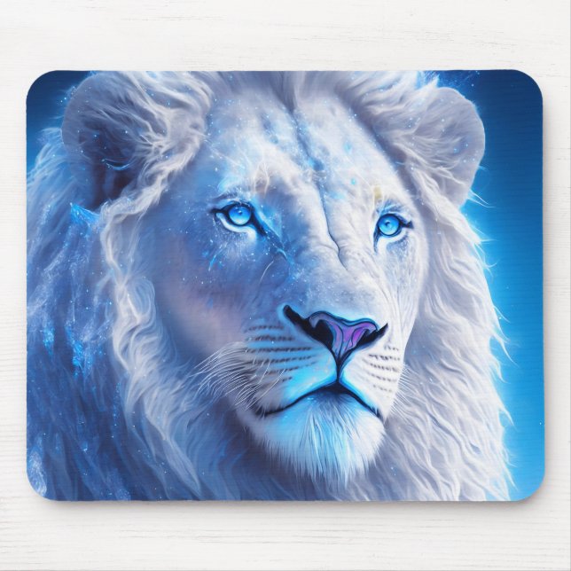 Beautiful White Mystical Lion with Blue Eyes   Mouse Mat (Front)