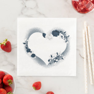Beautiful white & navy floral heart  napkin