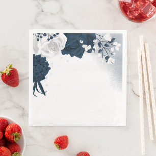 Beautiful white & navy flowers napkin