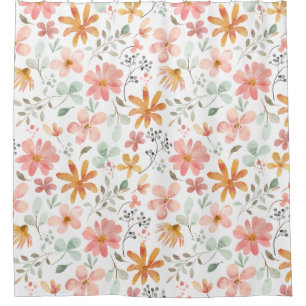 Beautiful White Orange Pink Blossom Flower Pattern Shower Curtain