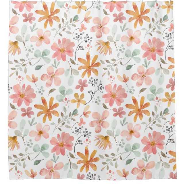 Beautiful White Orange Pink Blossom Flower Pattern Shower Curtain (Front)