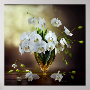 Beautiful White Orchids Floral Bouquet   Poster