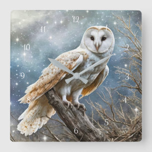 Beautiful White Owl Snow Mystical Square Wall Clock